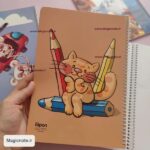 دفتر نقاشی فانتزی طرح گربه و مداد رنگی